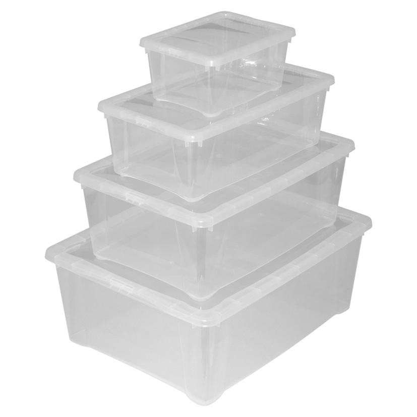 Caja de almacenaje con tapa, plástico translúcido, cajón multiusos, ordenación, almacenamiento de objetos, hogar, 60 litros, 29,7 x 61,5 x 45 cm, Rosa