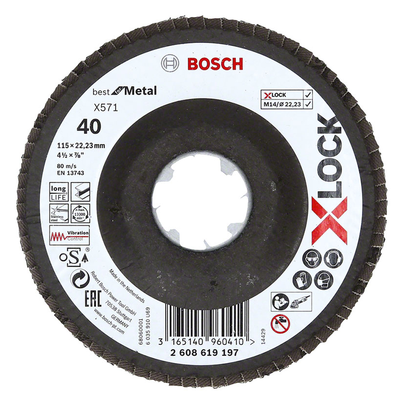 Disco abrasivo de láminas BOSCH 115x22,23 mm X571 Best Metal Xlock  10 unidades