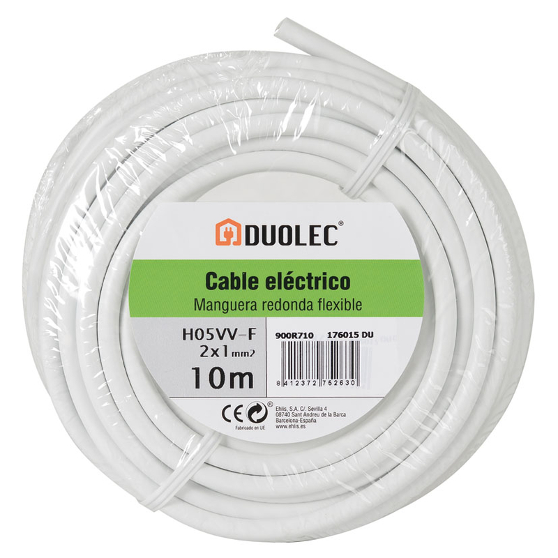 Cable eléctrico bipolar manguera DUOLEC blanco UNE H05VV-F mini rollo 10m |  Ferreterías cerca de ti - Cadena88