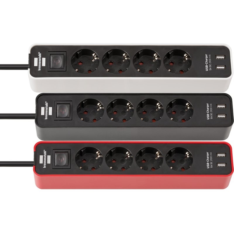 Base de tomas múltiples Ecolor con diseño compacto y puertos USB Brennenstuhl